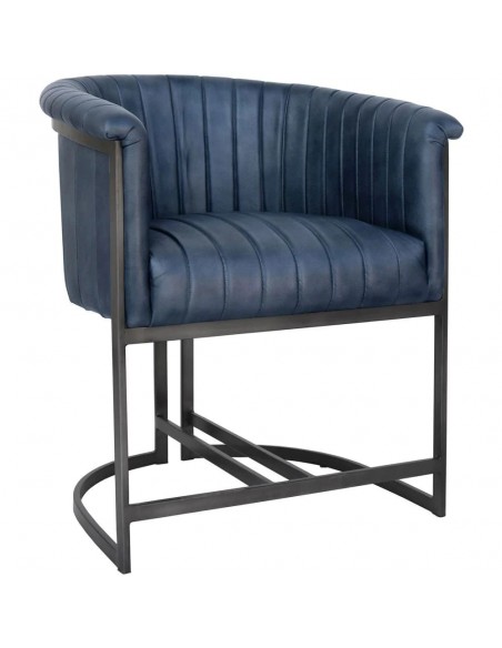 Leather & Iron Chair - Blue