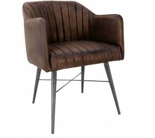 Leather & Iron Chair - Brown