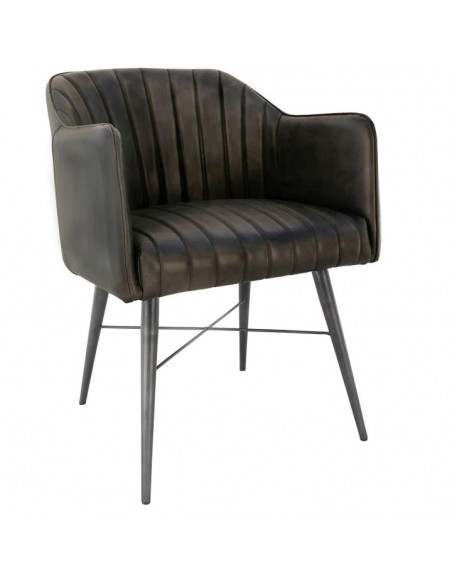 Leather & Iron Chair - Dark Grey