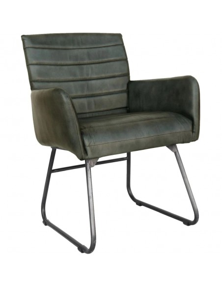 Leather & Iron Chair - Light Grey