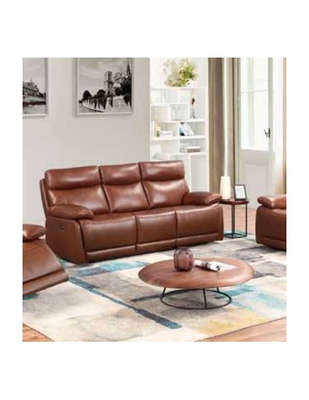 Brama Electric 3 Seater Sofa - Brown/Tan Leather