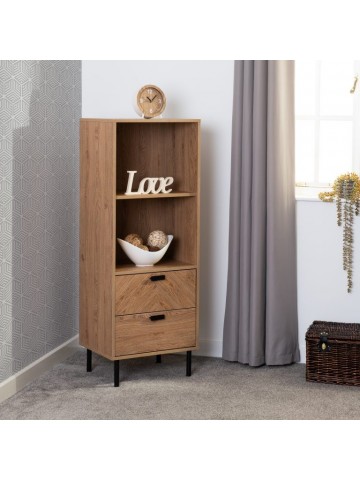 Leon 2 Drawer 2 Shelf Cabinet - Medium Oak Effect