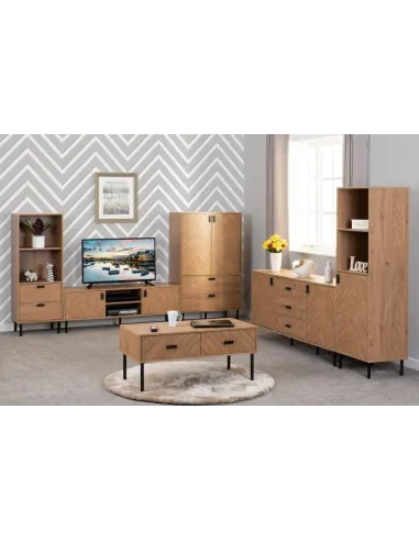 Leon 2 Drawer 2 Shelf Cabinet - Medium Oak Effect