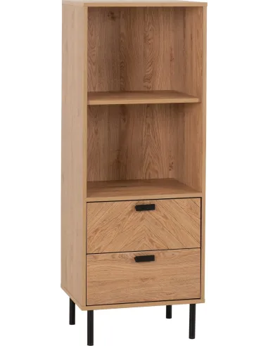 Leon 2 Drawer 2 Shelf Cabinet - Medium Oak Effect