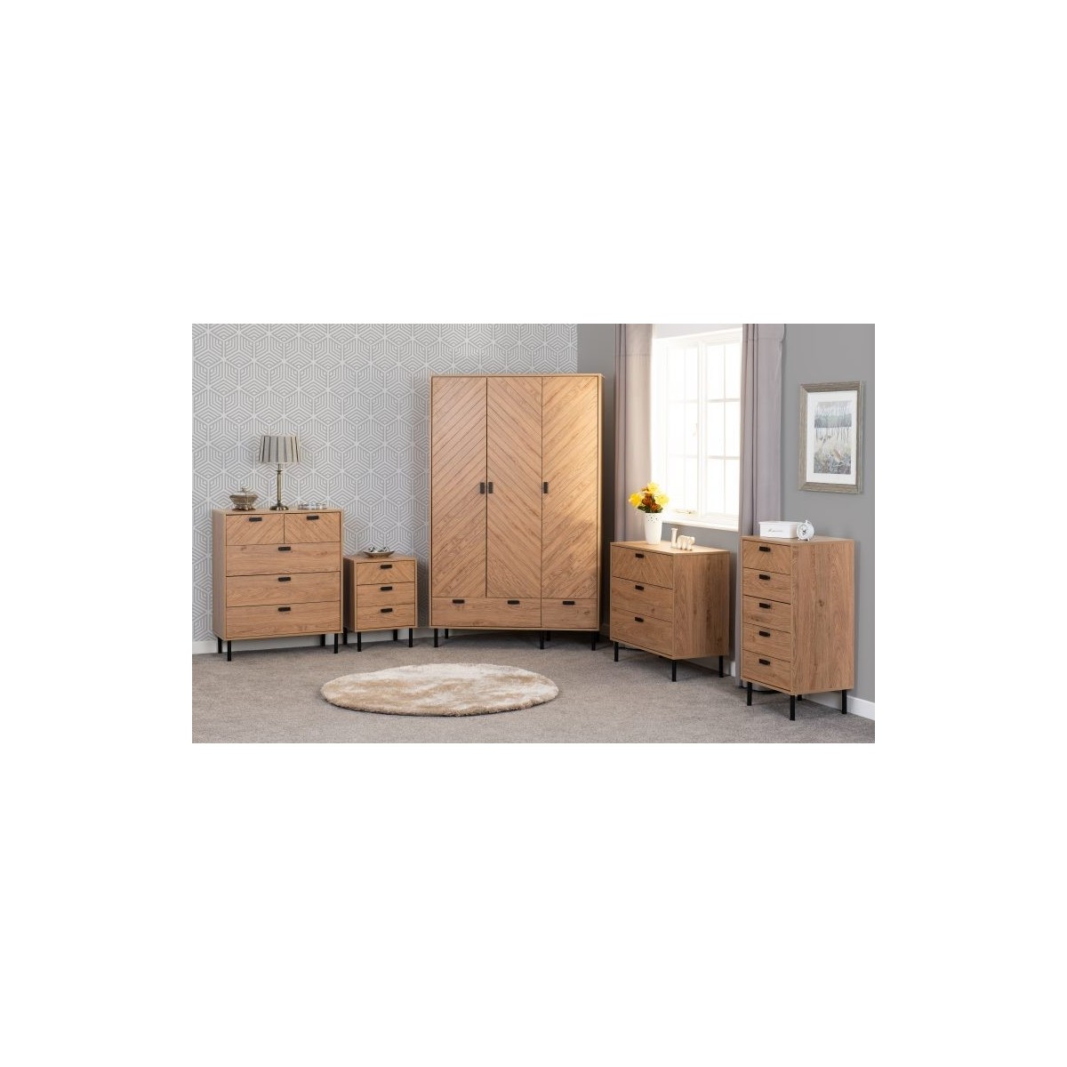 Leon 3 Drawer Bedside Locker - Medium Oak Effect