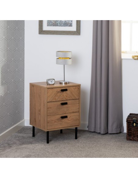 Leon 3 Drawer Bedside Locker - Medium Oak Effect