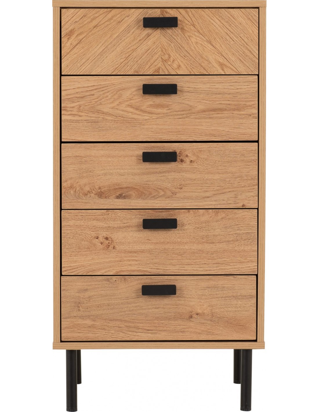 Leon 5 Drawer Narrow Chest - Medium Oak Effect