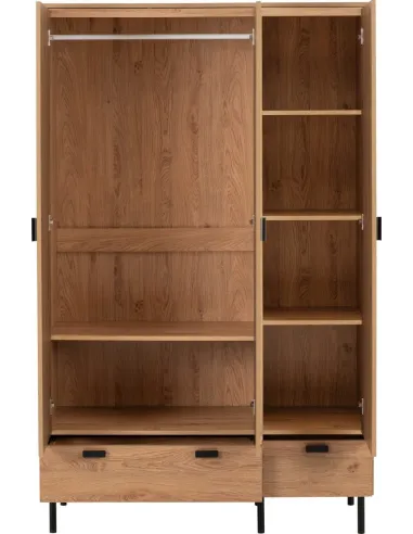 Leon 3 Door 2 Drawer Wardrobe - Medium Oak Effect