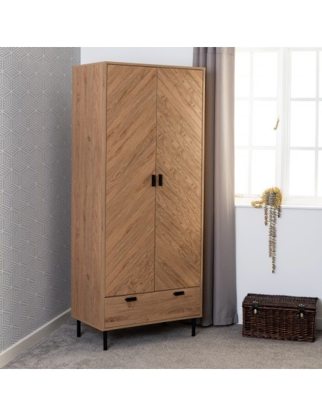 Leon 2 Door 1 Drawer Wardrobe - Medium Oak Effect