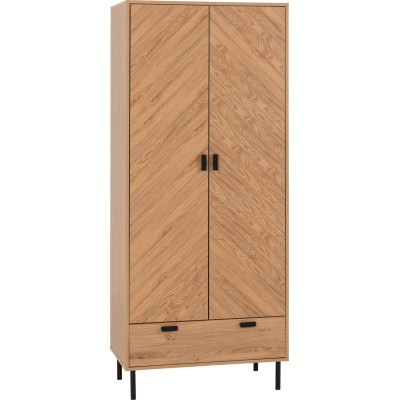 Leon 2 Door 1 Drawer Wardrobe - Medium Oak Effect