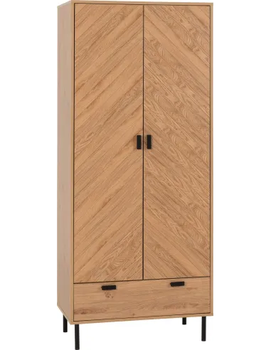 Leon 2 Door 1 Drawer Wardrobe - Medium Oak Effect