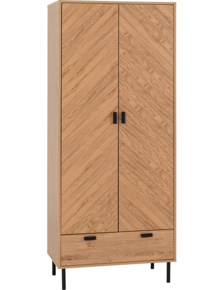 Leon 2 Door 1 Drawer Wardrobe - Medium Oak Effect