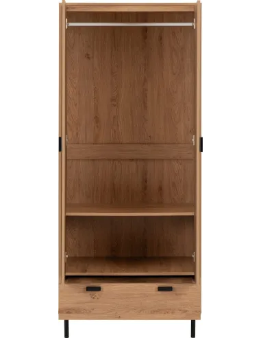 Leon 2 Door 1 Drawer Wardrobe - Medium Oak Effect