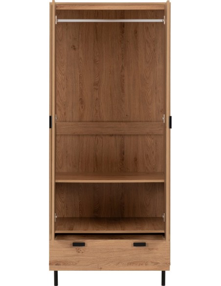 Leon 2 Door 1 Drawer Wardrobe - Medium Oak Effect