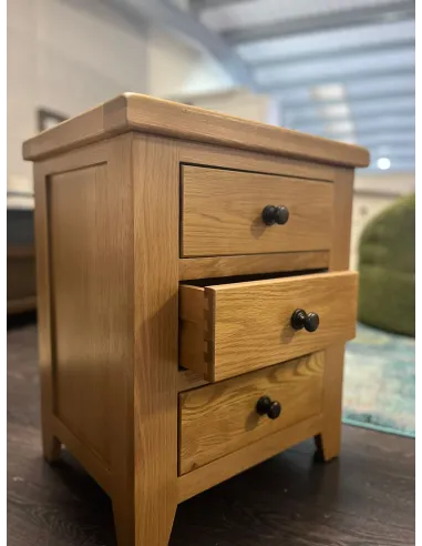 Lancaster 3 Drawer Bedside Locker - Solid Oak