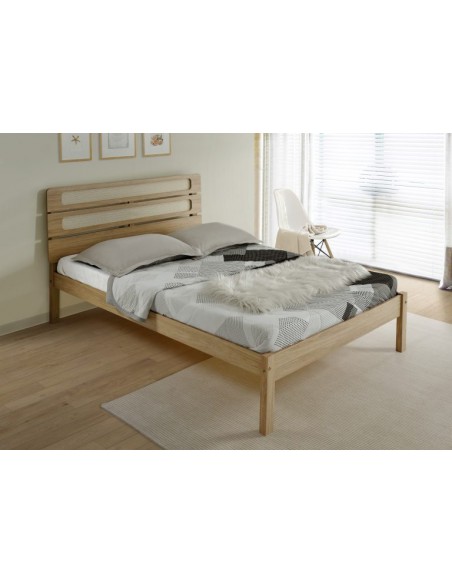 Santana 4FT6 Bedframe - Light Oak/Rattan