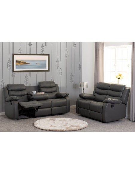 Roma 3+2 Seater Recliner Sofa Suite - Grey PU
