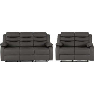 Roma 3+2 Seater Recliner Sofa Suite - Grey PU