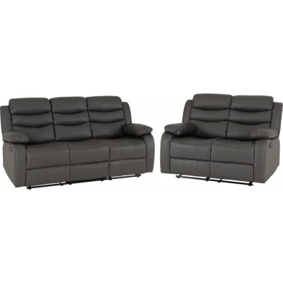 Roma 3+2 Seater Recliner Sofa Suite - Grey PU