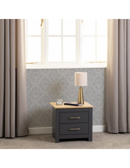 Portland 2 Drawer Bedside Locker - Grey/Oak Effect