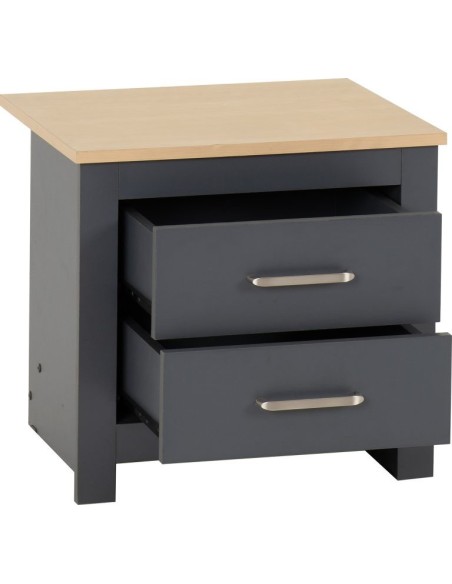 Portland 2 Drawer Bedside Locker - Grey/Oak Effect