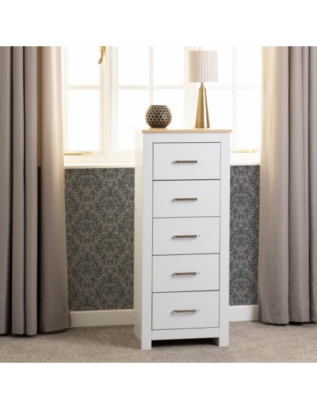 Portland 5 Drawer Narrow Chest - White/Oak