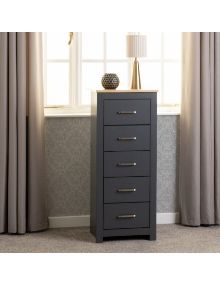 Portland 5 Drawer Narrow Chest - Grey/Oak