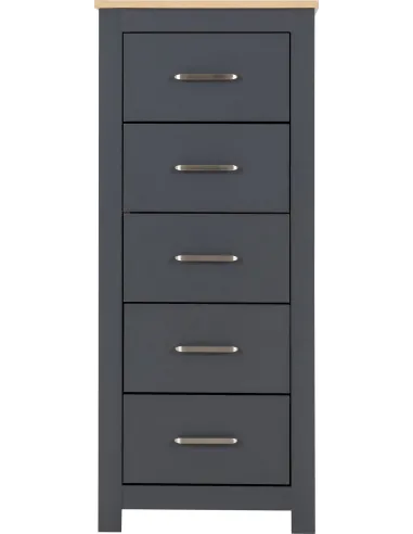 Portland 5 Drawer Narrow Chest - Grey/Oak Effect