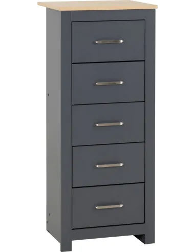 Portland 5 Drawer Narrow Chest - Grey/Oak Effect