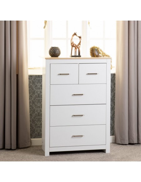 Portland 3+2 Drawer Chest - White/Oak