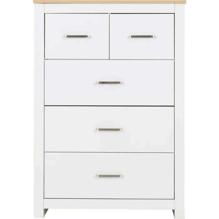 Portland 3+2 Drawer Chest - White/Oak Effect