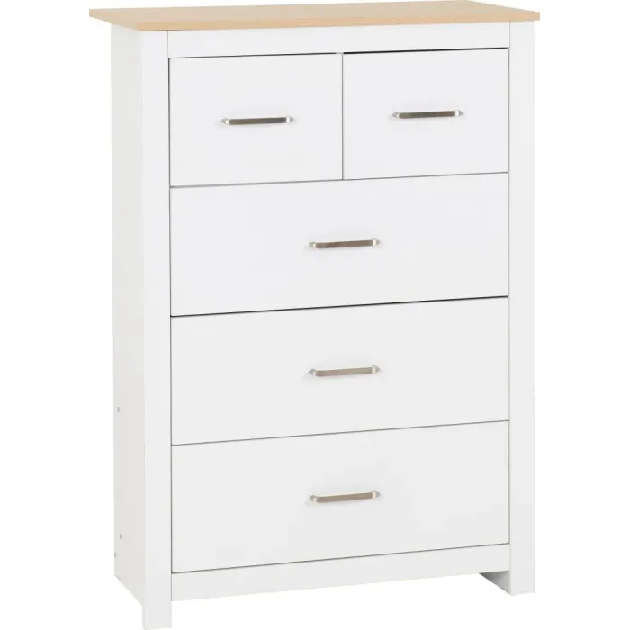 Portland 3+2 Drawer Chest - White/Oak Effect