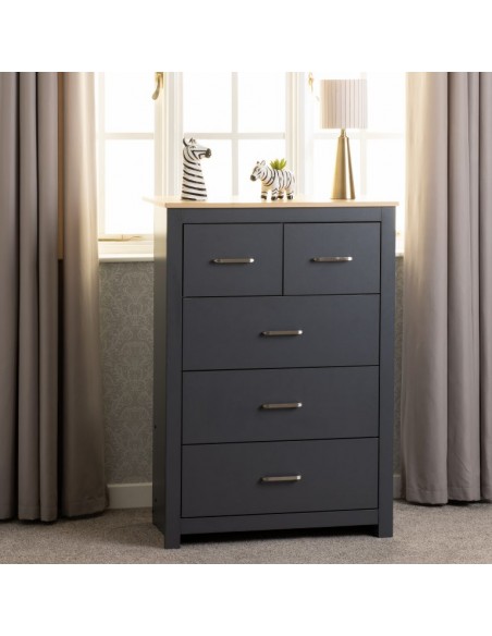 Portland 3+2 Drawer Chest - Grey/Oak