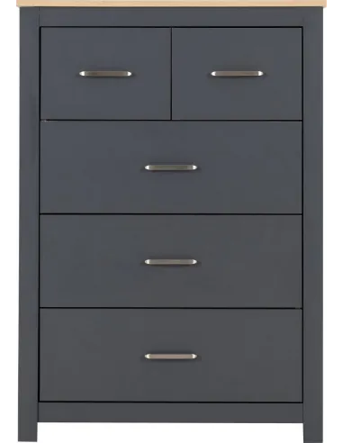 Portland 3+2 Drawer Chest - Grey/Oak Effect