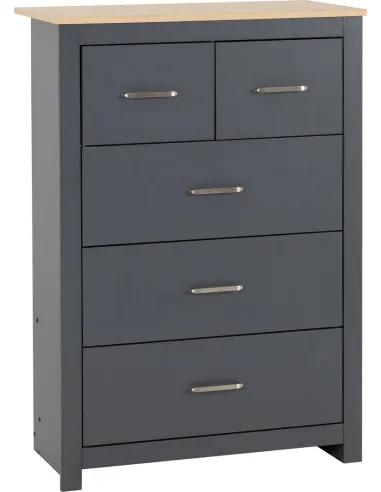 Portland 3+2 Drawer Chest - Grey/Oak Effect
