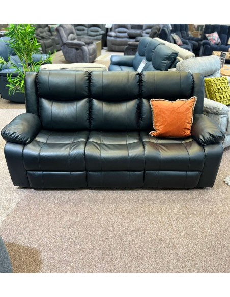 Aston 3 Seater Fixed Sofa - Black Leathaire