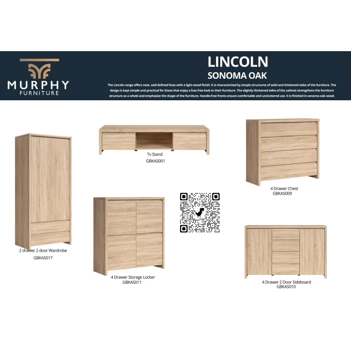 Lincoln 2 Door 4 Drawer Sideboard - Sonoma Oak
