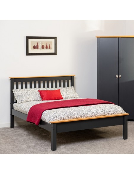 Monaco 4ft6 Low End Bedframe - Grey/Oak Effect