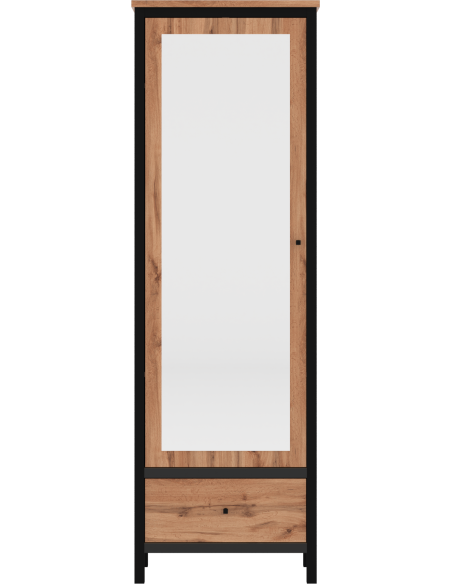 Leela 1 Door Mirrored Wardrobe - Tacho Oak/Black