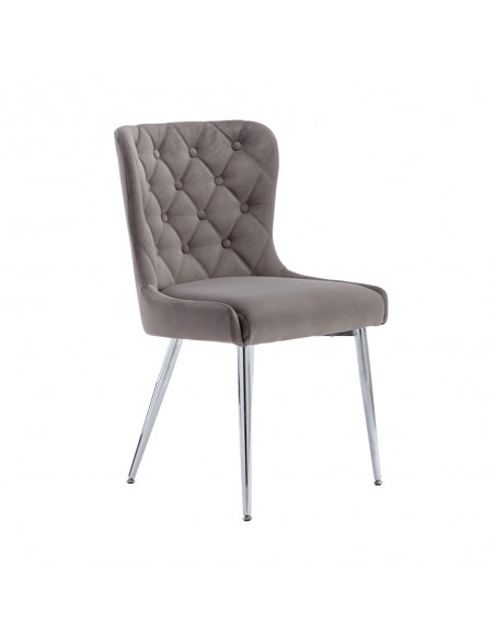 Button Back Dining Chair - Grey Velvet