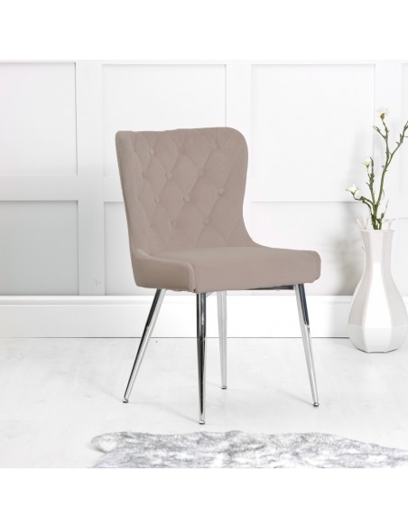 Button Back Dining Chair - Taupe Velvet