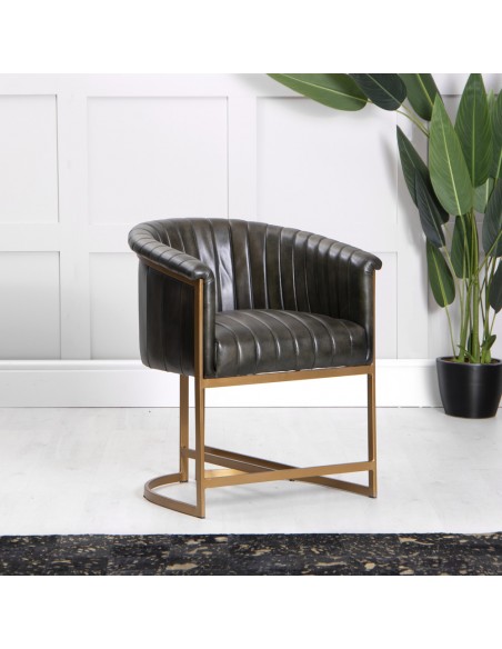 King Leather Dining Chair - Dark Grey with Gold Metal