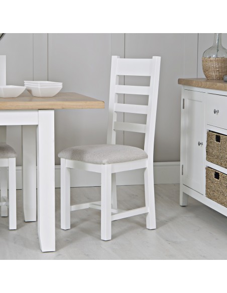 Ladder Back Dining Chair Fabric Seat - White