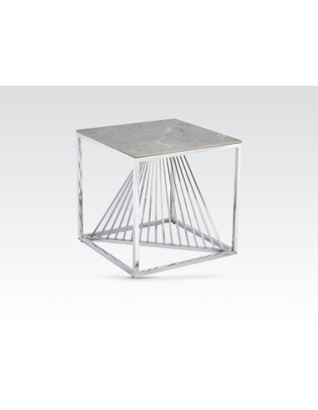 Calabria End Table - Sintered Stone and Stainless Steel