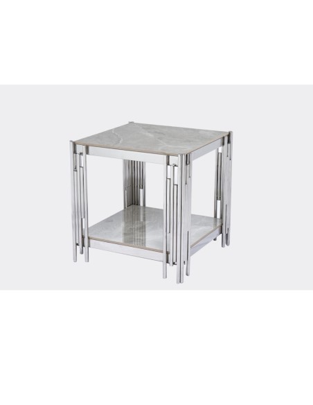 Belini End Table - Sintered Stone and Stainless Steel