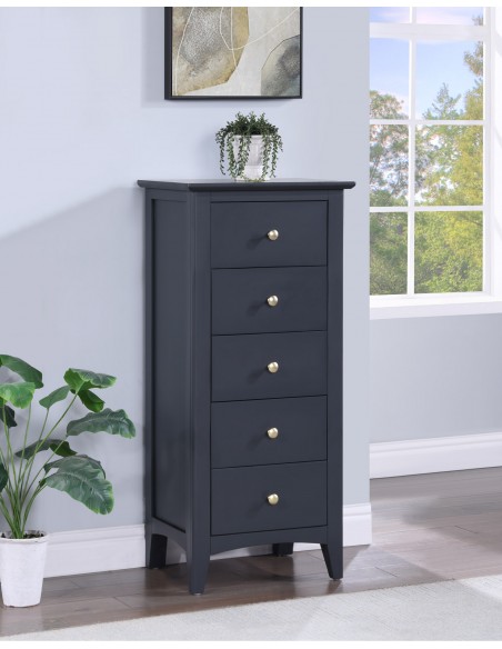 Luciana 5 Drawer Narrow Chest - Off Black