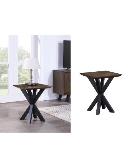 Nevada Square Lamp Table with Parquet Top - Mindi Wood