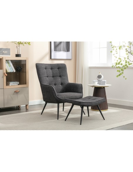 Katelyn Accent Chair with Stool - Charcoal Grey