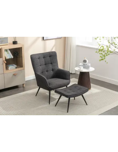 Katelyn Accent Chair with Stool - Charcoal Grey
