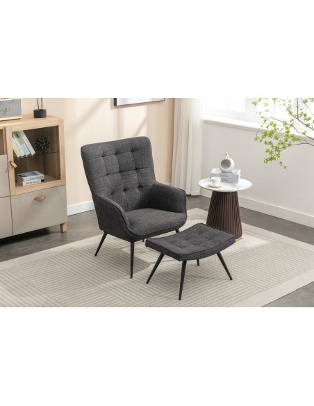 Katelyn Accent Chair with Stool - Charcoal Grey